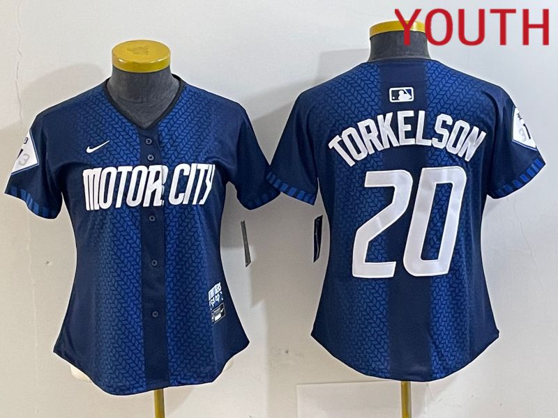 Youth Detroit Tigers #20 Torkelson Blue City Edition Nike 2024 MLB Jersey style 1